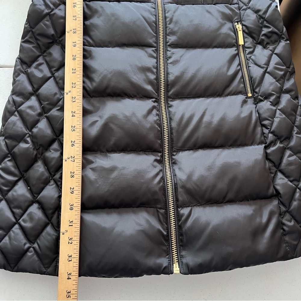 Michael Kors Women’s Puffer Quilted Coat Down Jacket Hooded Gold Zip Black Sz M - Picture 12 of 16